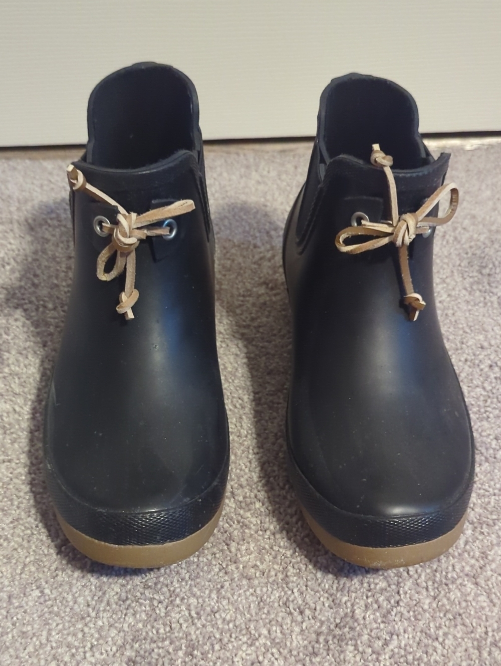 Black Chelsea Rain Ankle Boots with Tan Laces